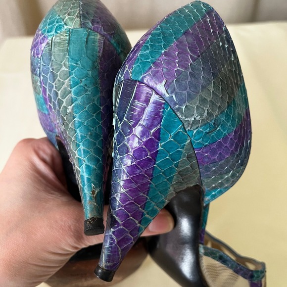 Vintage Stuart Weitzman Snakeskin Mesh D'Orsay Heels Size 7 Multicolor - Picture 10 of 10